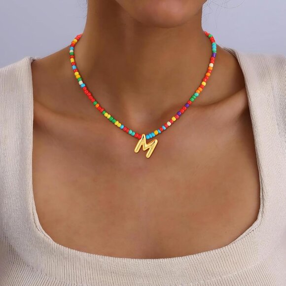 Charming Handmade Initial Necklace with Colorful Beads - Unique Women's Jewelry - Picture 4 of 7